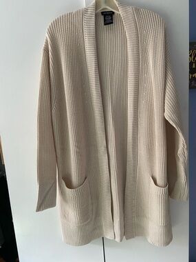 Madewell Open-Front Cream Ribbed Pocket Cardigan